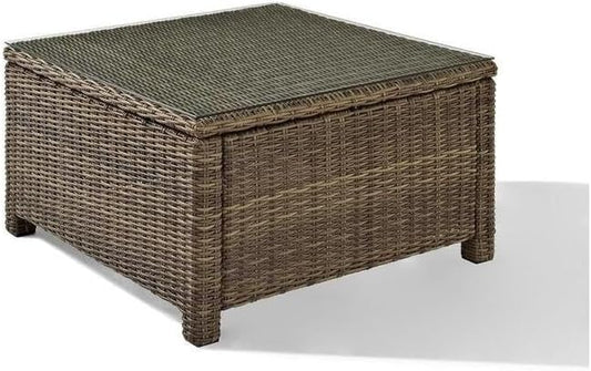 All-Weather Wicker Outdoor Coffee Table with Tempered Glass Top