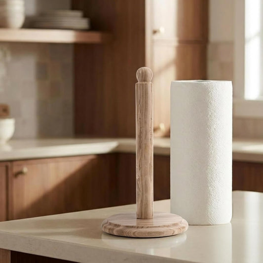 Natural Marble & Wood Paper Towel Holder