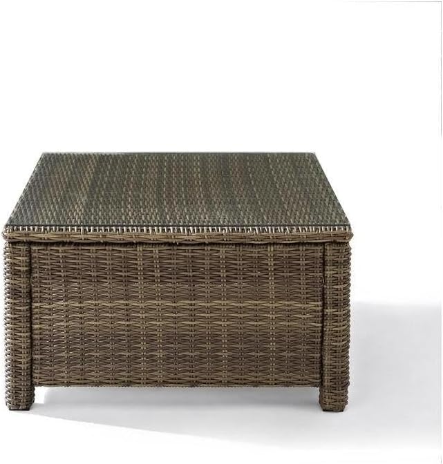 All-Weather Wicker Outdoor Coffee Table with Tempered Glass Top