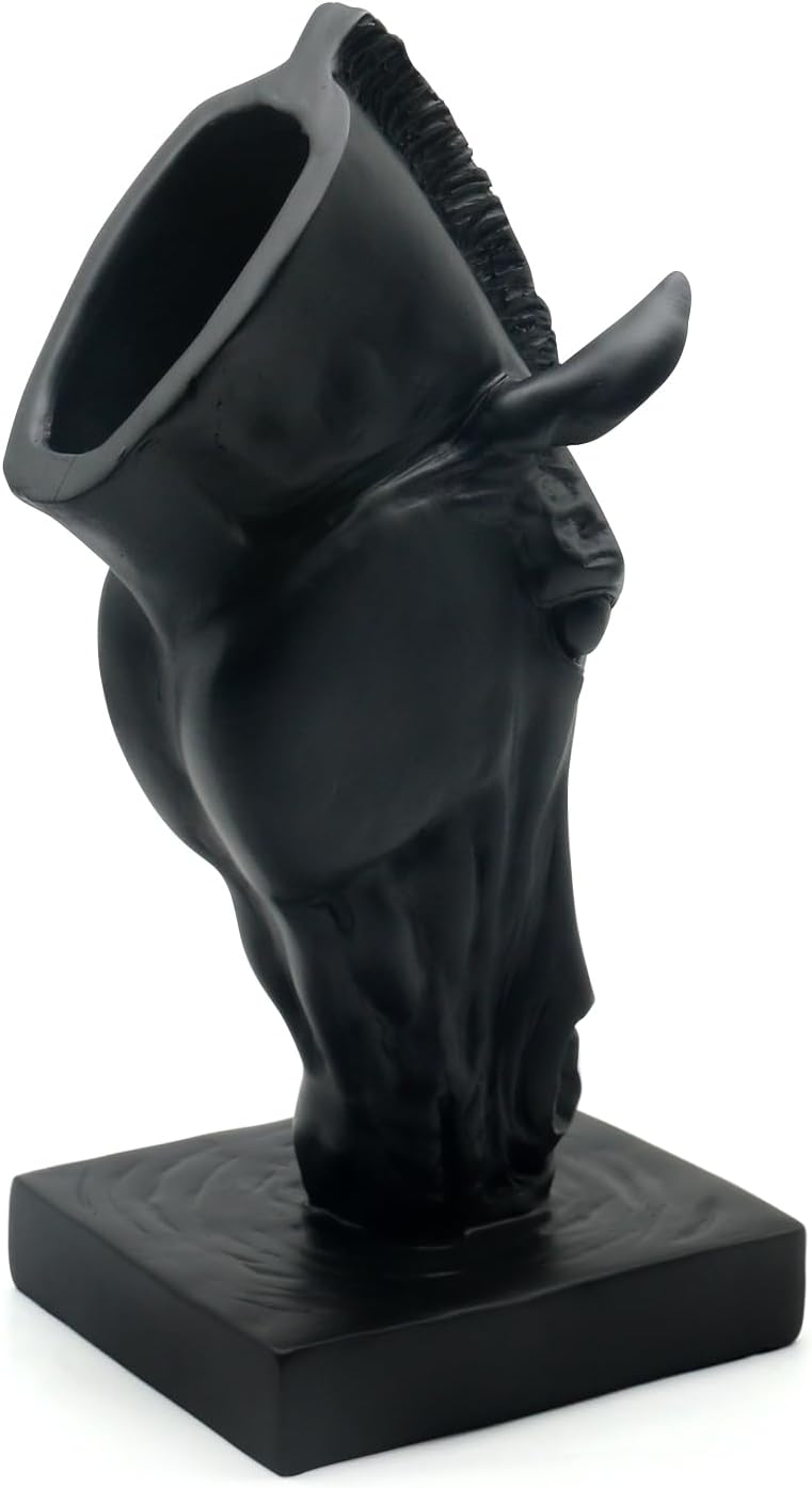 Black Horse Head Sculptural Vase - 13' Equestrian Decor