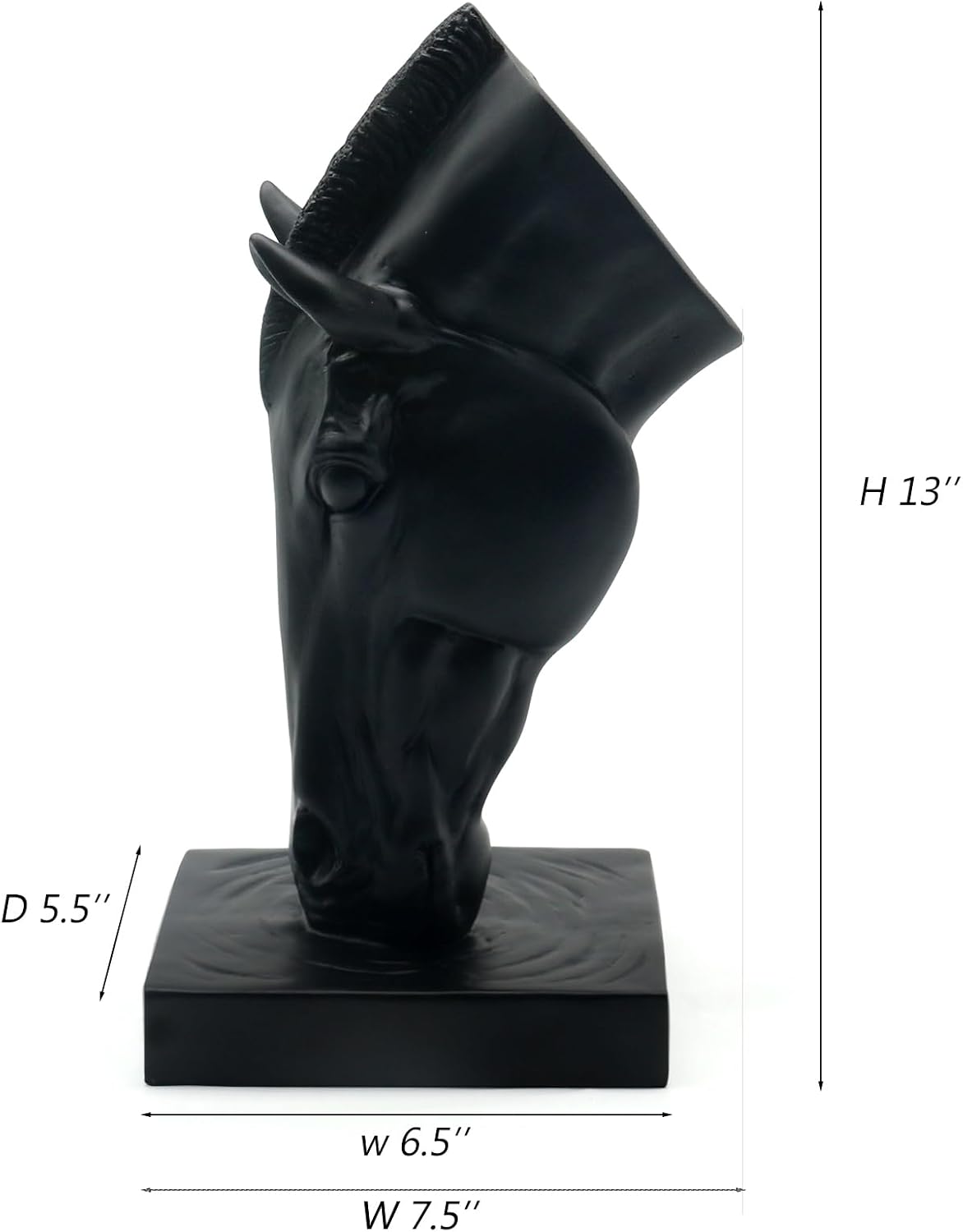 Black Horse Head Sculptural Vase - 13' Equestrian Decor