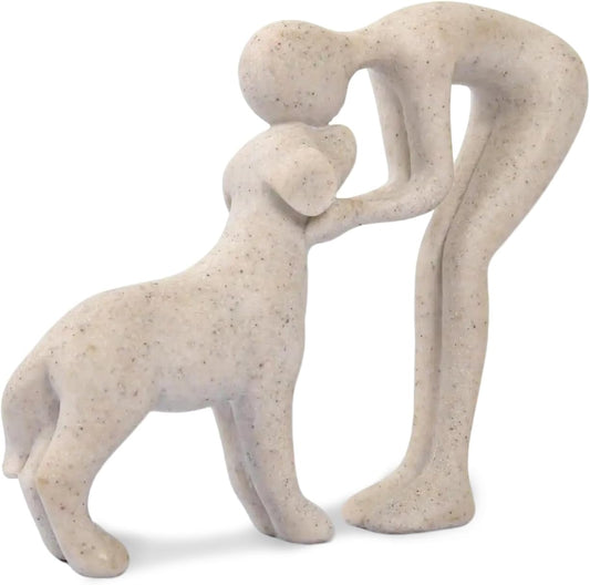 Abstract Hand-painted Person& Dog Sculpture | Modern Risin Home Decor for Pet Lovers
