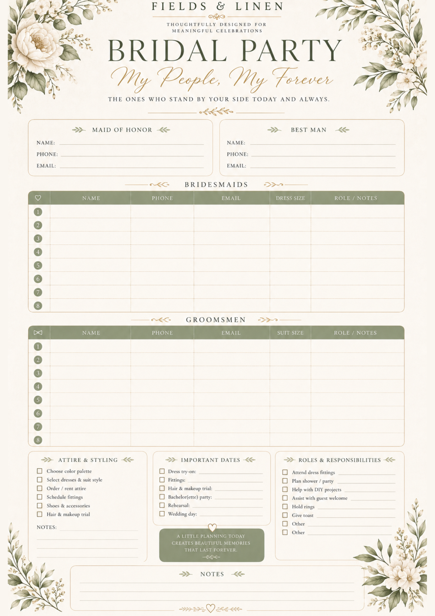Fields & Linen Wedding Planner | 20 Page Printable Wedding Planning Journal PDF