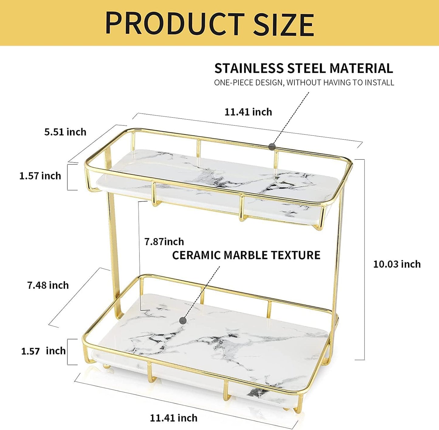 Elegant Gold & Marble Bathroom Organizer | Luxury Vanity Storage Tray