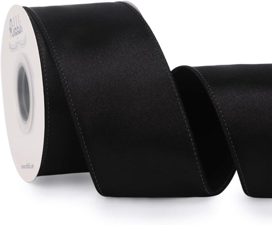 Black Satin Wired Ribbon - 2.5 x 20 Yards
