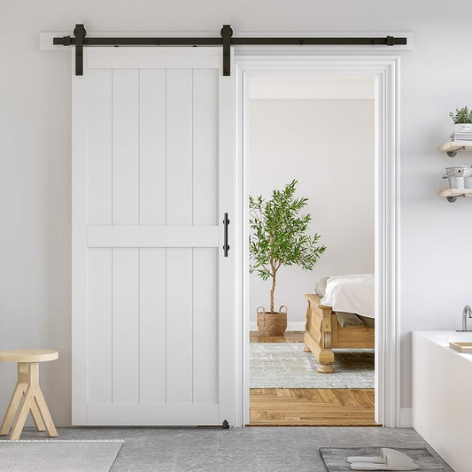 Smart Standard White Sliding Barn Door with Black Hardware Kit