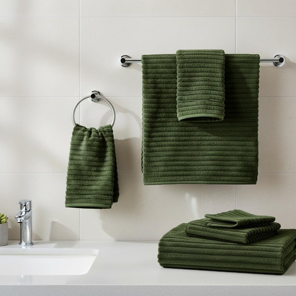 NALIVO Extra Large Olive Green Bath Towel Set | Luxury Oversized Bath Sheets, 6 Piece Microfiber Towels