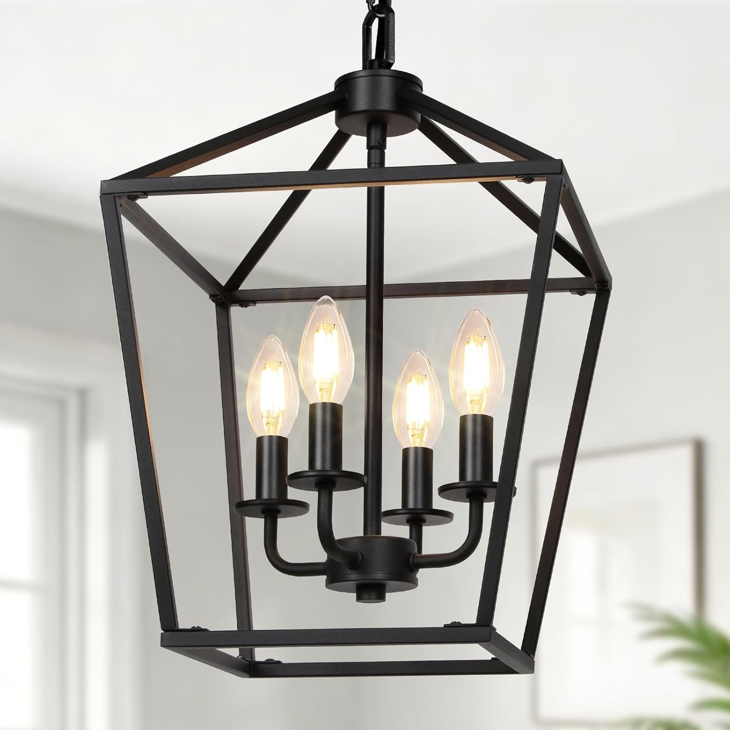 Modern Farmhouse Black Lantern Chandelier