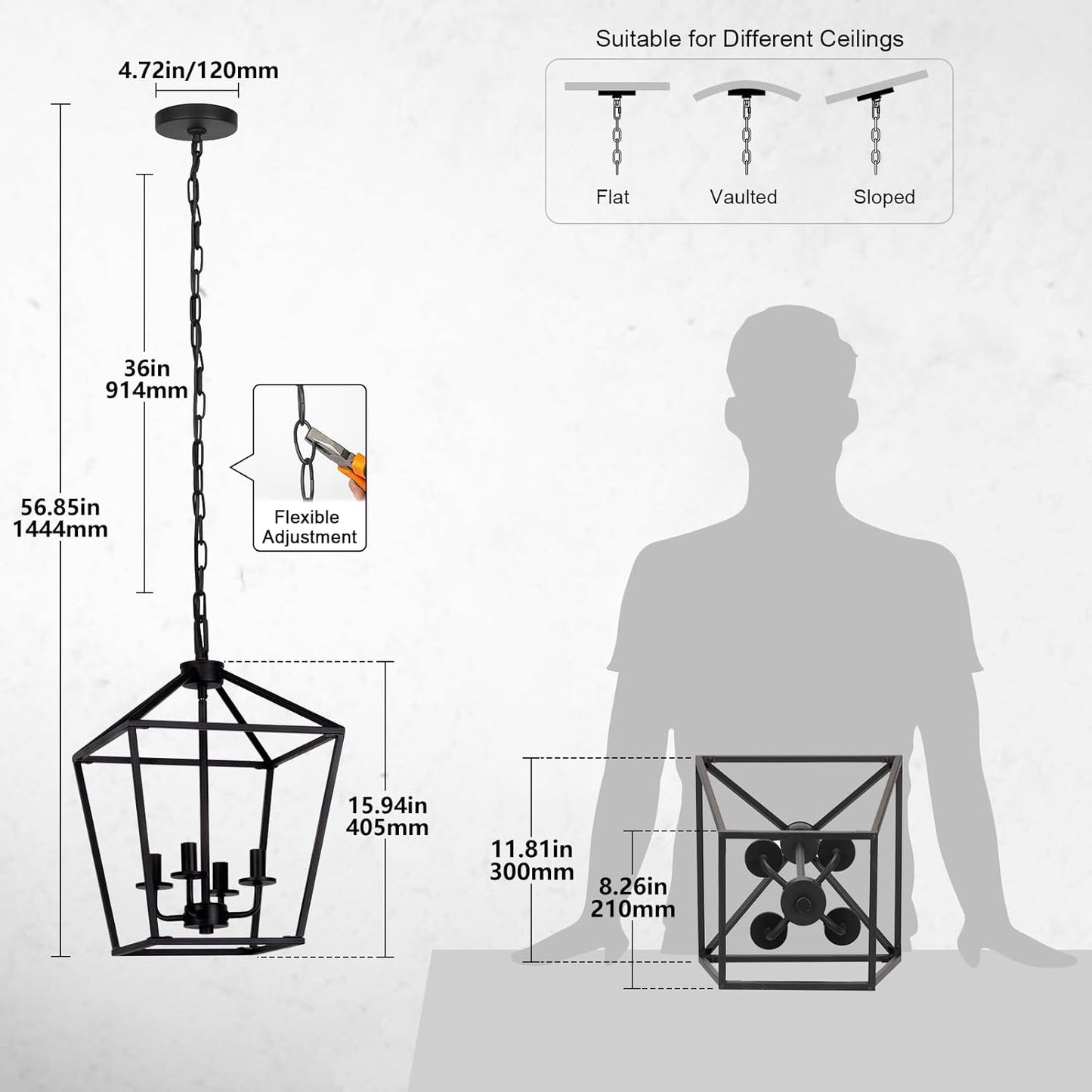 Modern Farmhouse Black Lantern Chandelier