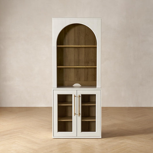 Arched White Oak Display Cabinet with Glass Doors