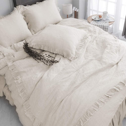 French Linen Ruffle Euro Sham Covers set of 2