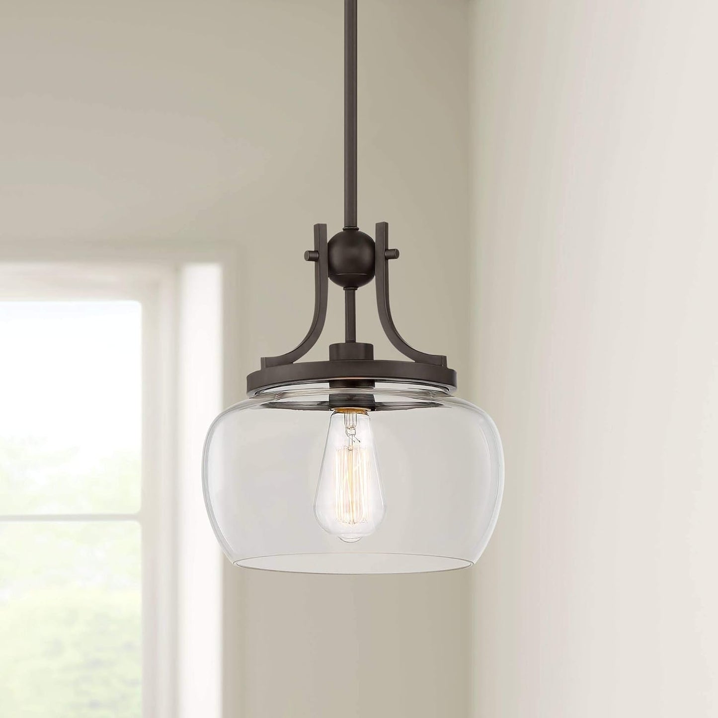 Regency Hill Kristov Bronze Mini Pendant Light - Rustic Farmhouse Clear Glass Kitch Island Lighting