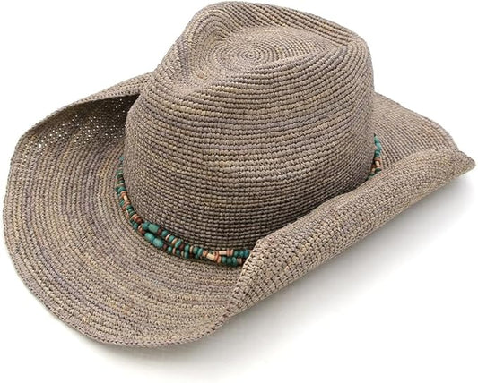 Boho Coastal Raffia Cowboy Hat for Women