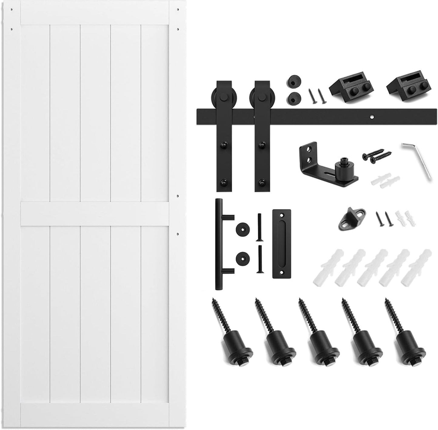 Smart Standard White Sliding Barn Door with Black Hardware Kit