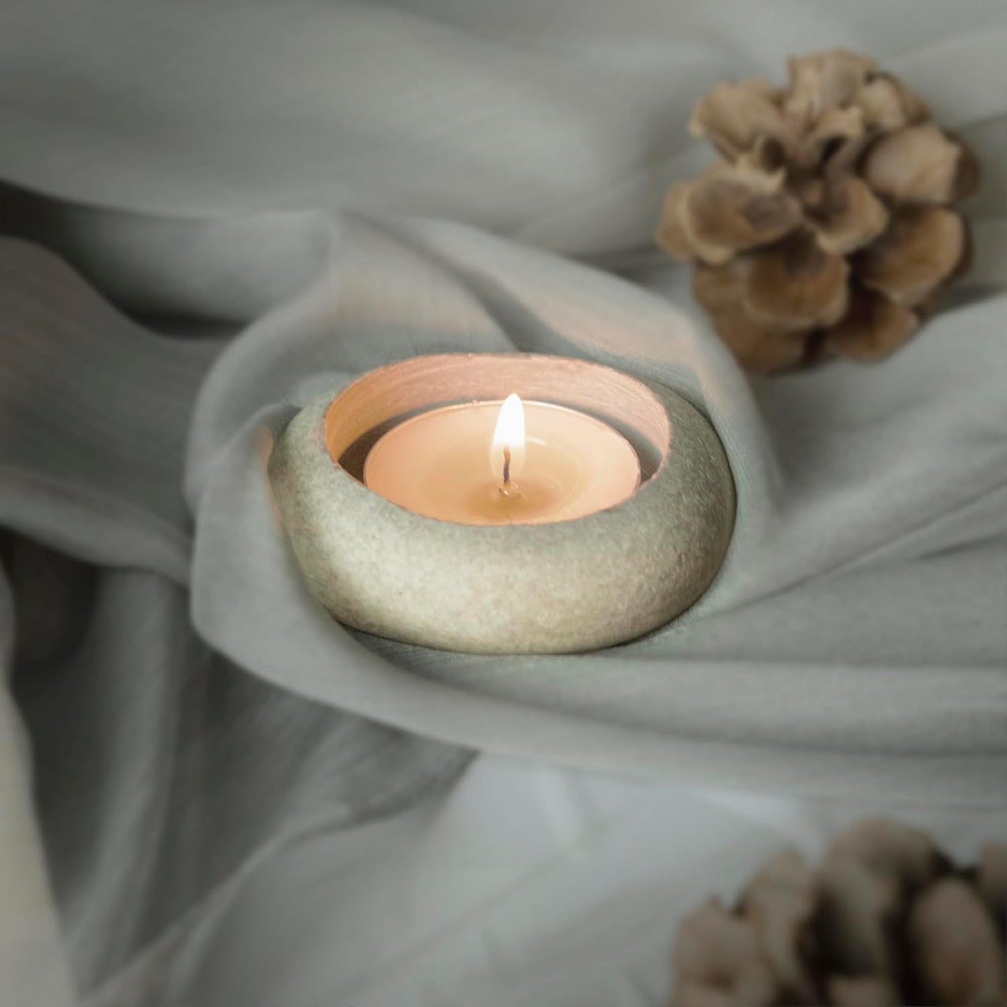 Natural Pebble Tea Light Candle Holder