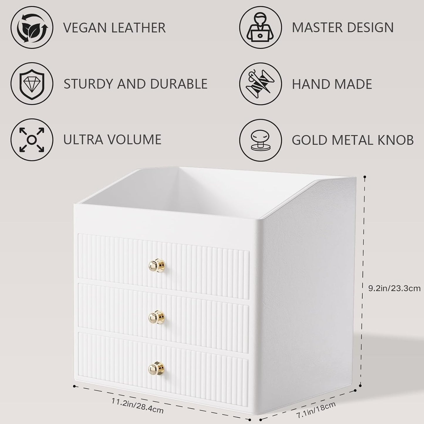 Elegant White Leather Vanity Organizer with Drawers