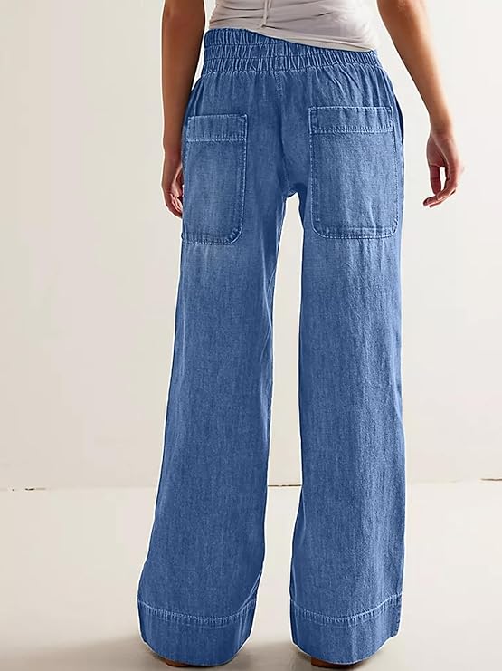 Relaxed Wide Leg Pull-On Denim Jeans