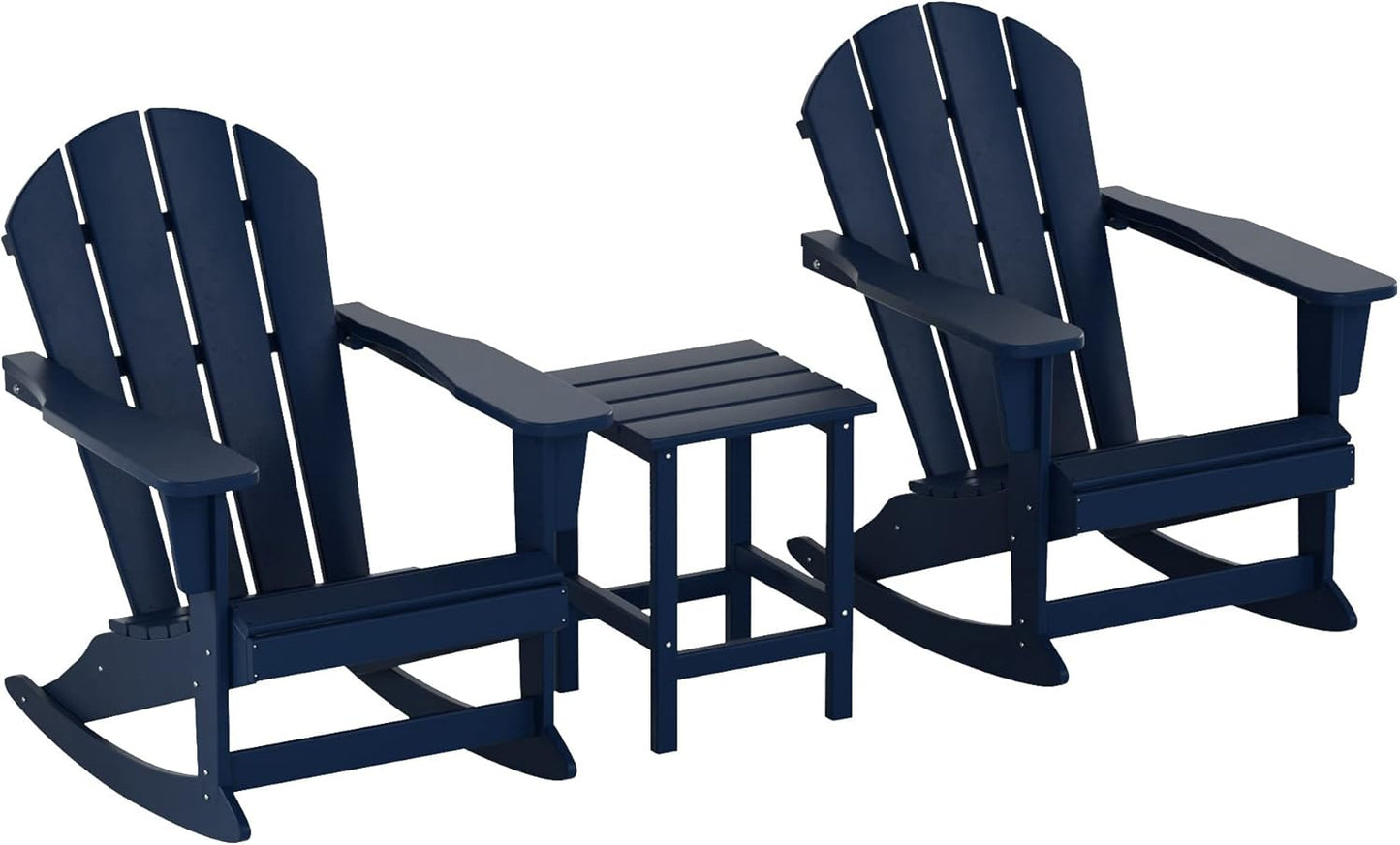 Navy Blue Adirondack Rocking Chair Set with side Table -