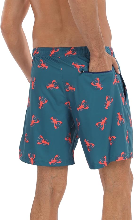 Men's Lobster Print Swim Trunks with Compression Liner | Come in many prints
