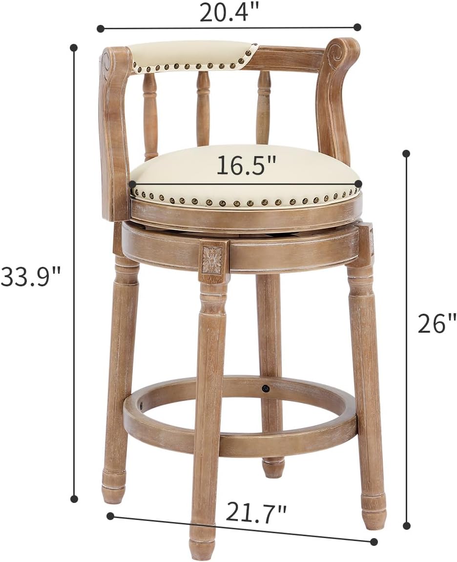 Rustic Swivel Bar Stool with Upholstered Seat | Modern Farmhouse Kitchen Counter Seating