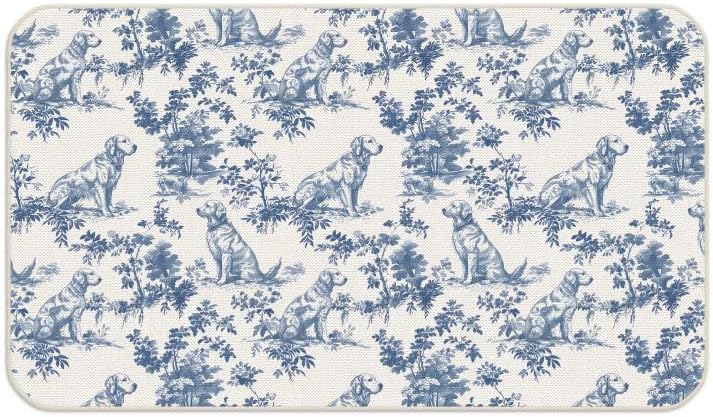 Blue & White Golden Retriever Chinoiserie Door Mat - Non-Slip Indoor/Outdoor Welcome Rug