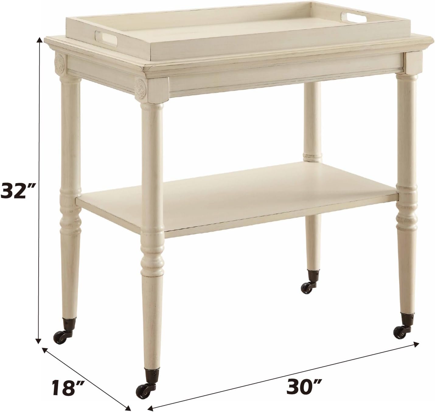 French Country Tray Table | Antique White Accent Table with Casters