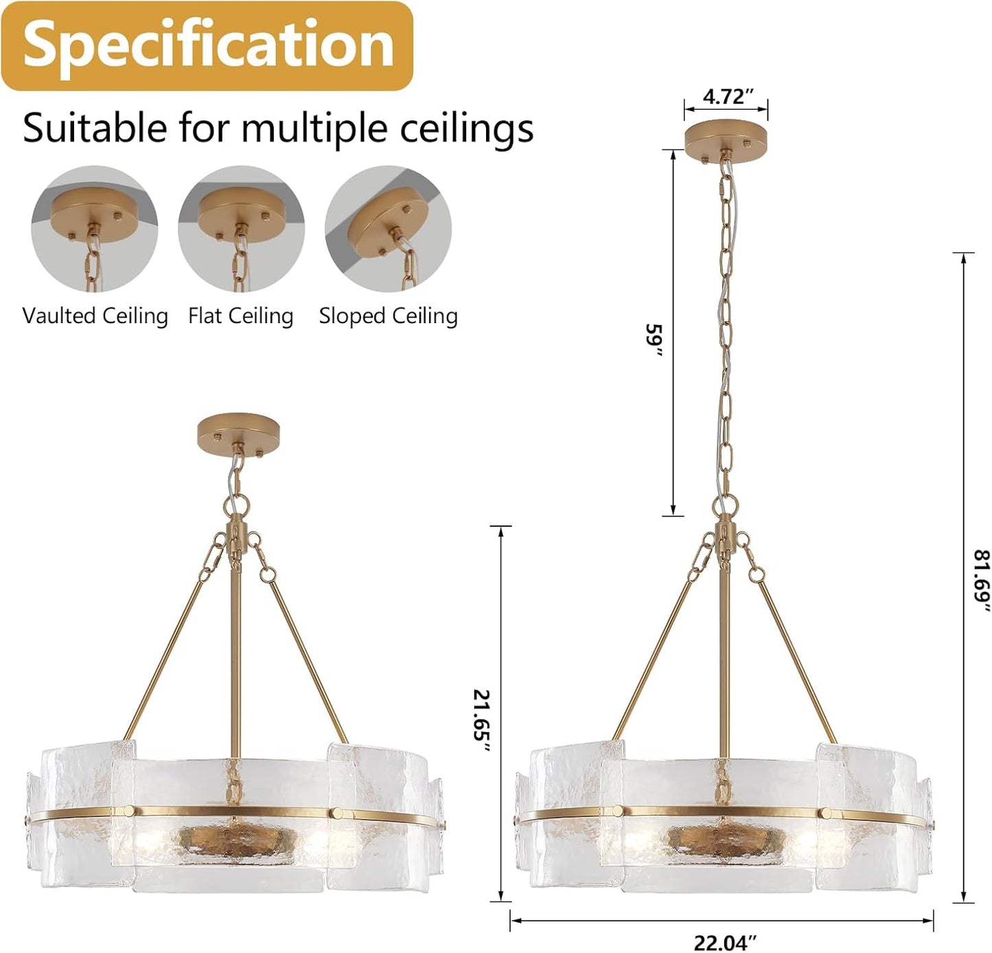 Farmhouse Round Muted Golden Chandelier 22"