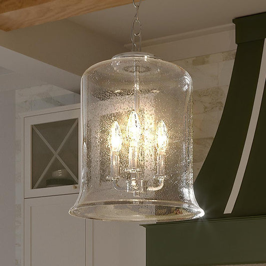 French Country Seeded Glass Pendant Light-Brushed Nickel
