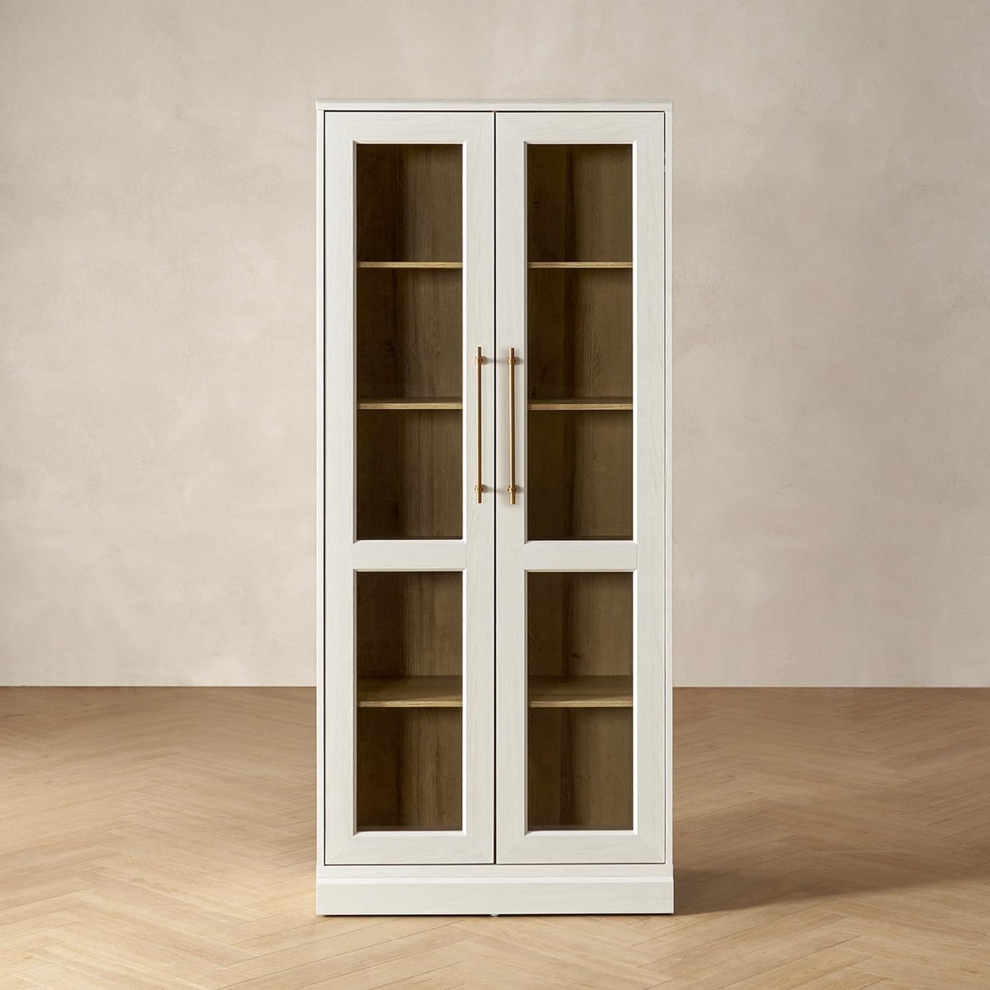Modern Farmhouse White Oak Display Cabinet with Glass Doors | Curio Cabinet