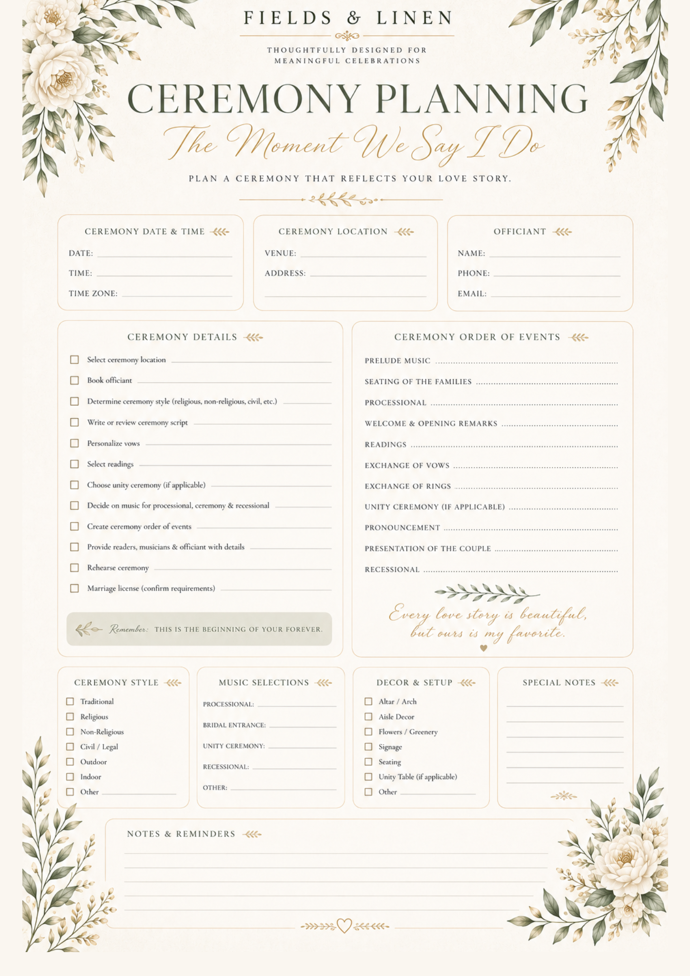 Fields & Linen Wedding Planner | 20 Page Printable Wedding Planning Journal PDF