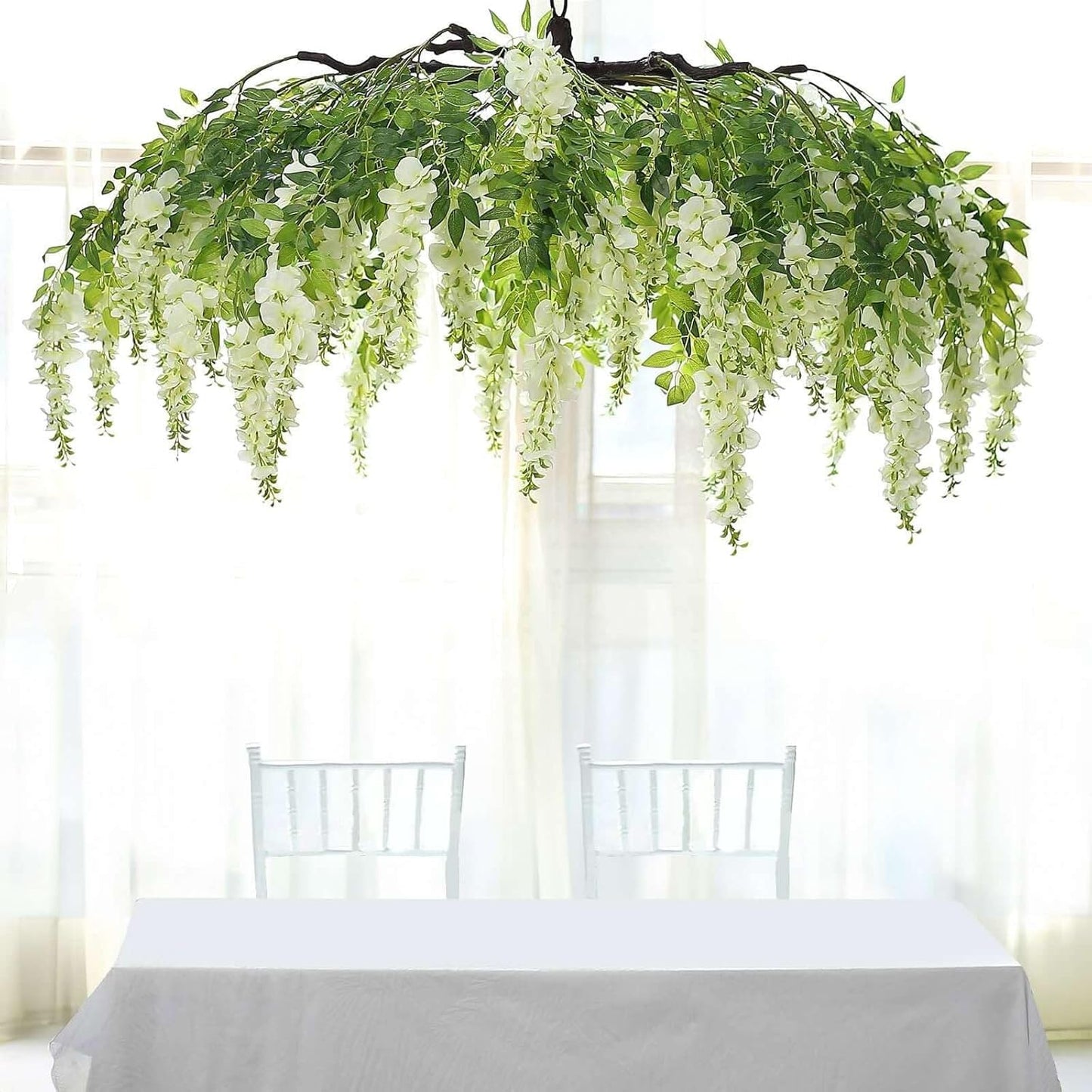 Cream Wisteria Hanging Flora Chandelier Canopy