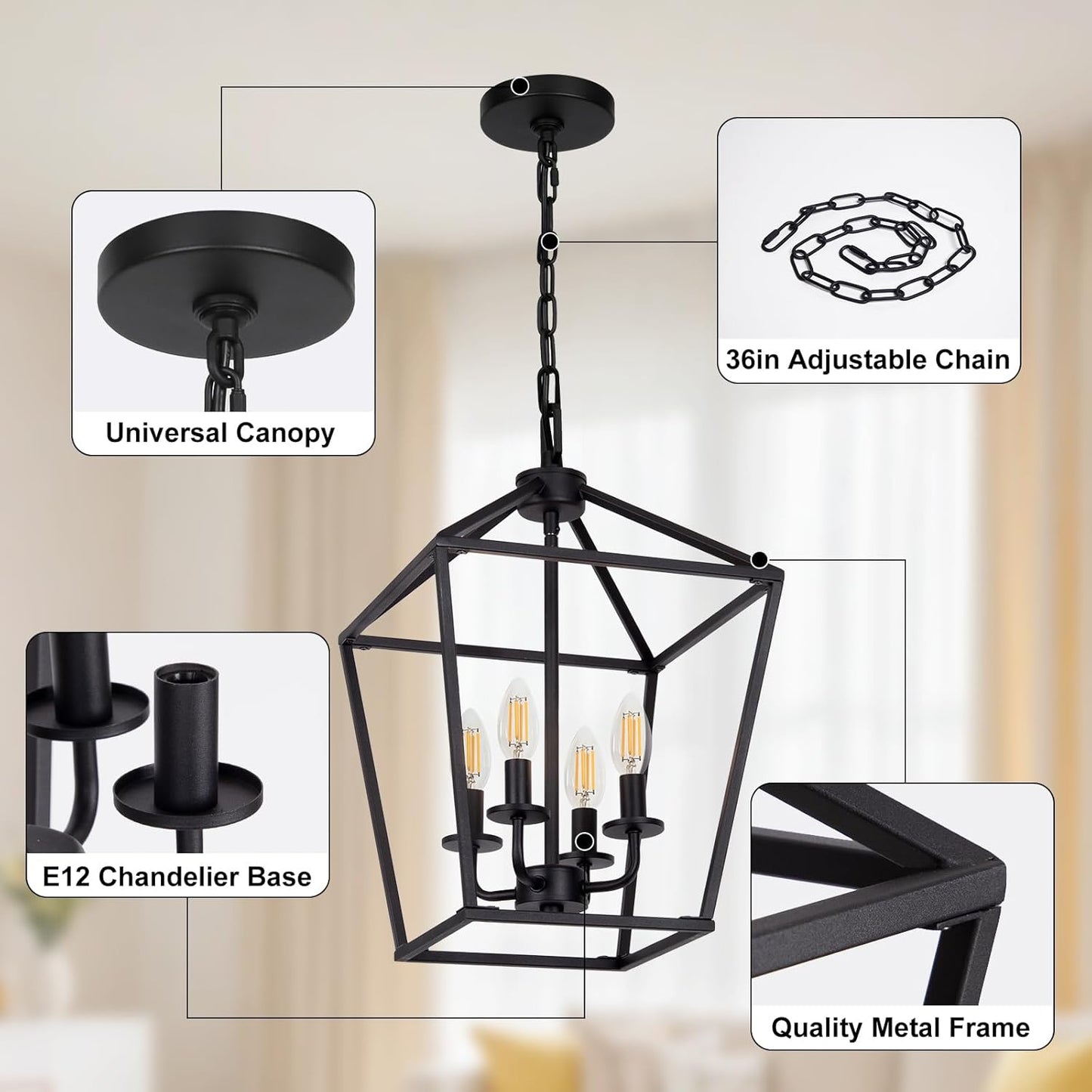 Modern Farmhouse Black Lantern Chandelier