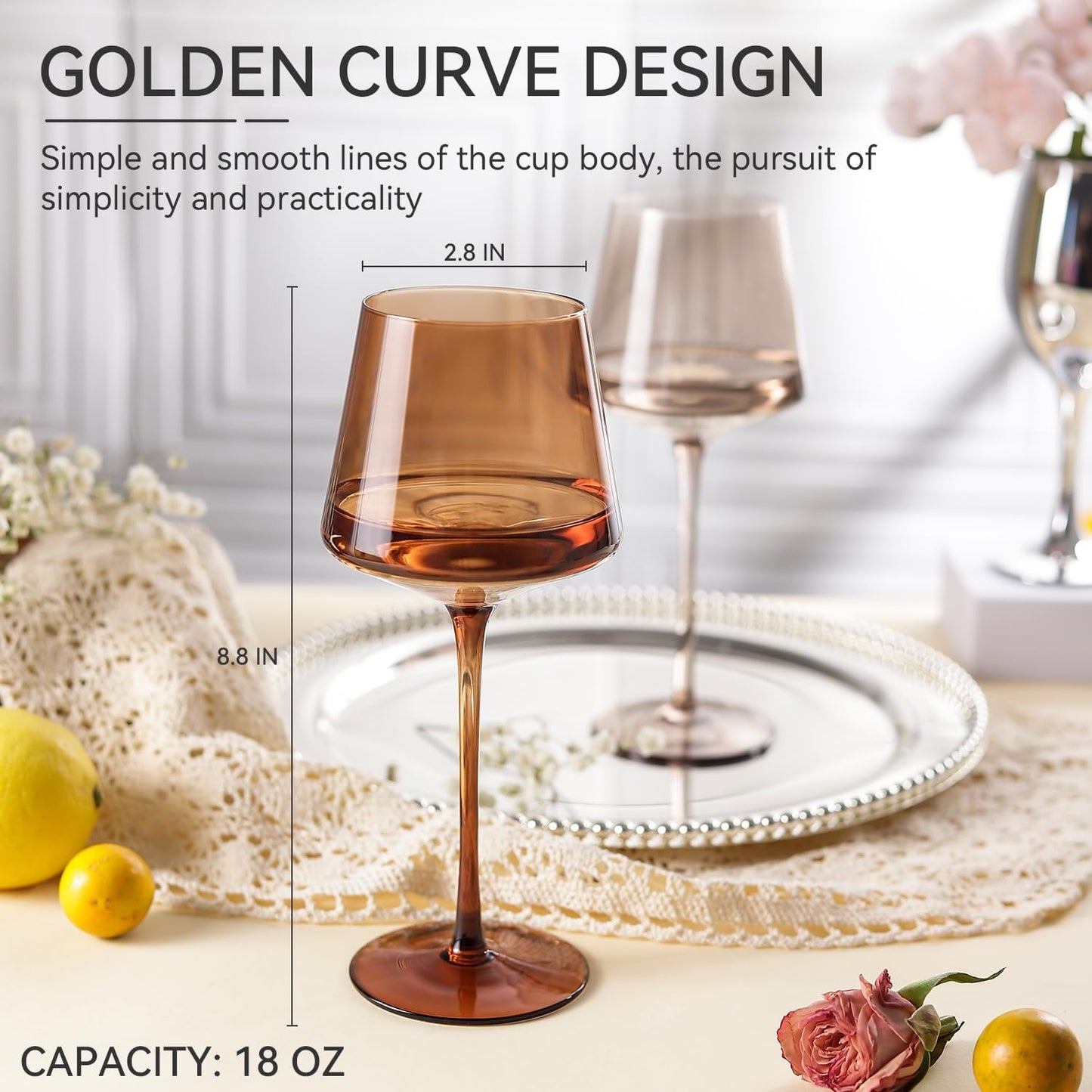 Muted Earth Colored Wine Glass Set of 6 Hand Blown Colored Crystal Glassware