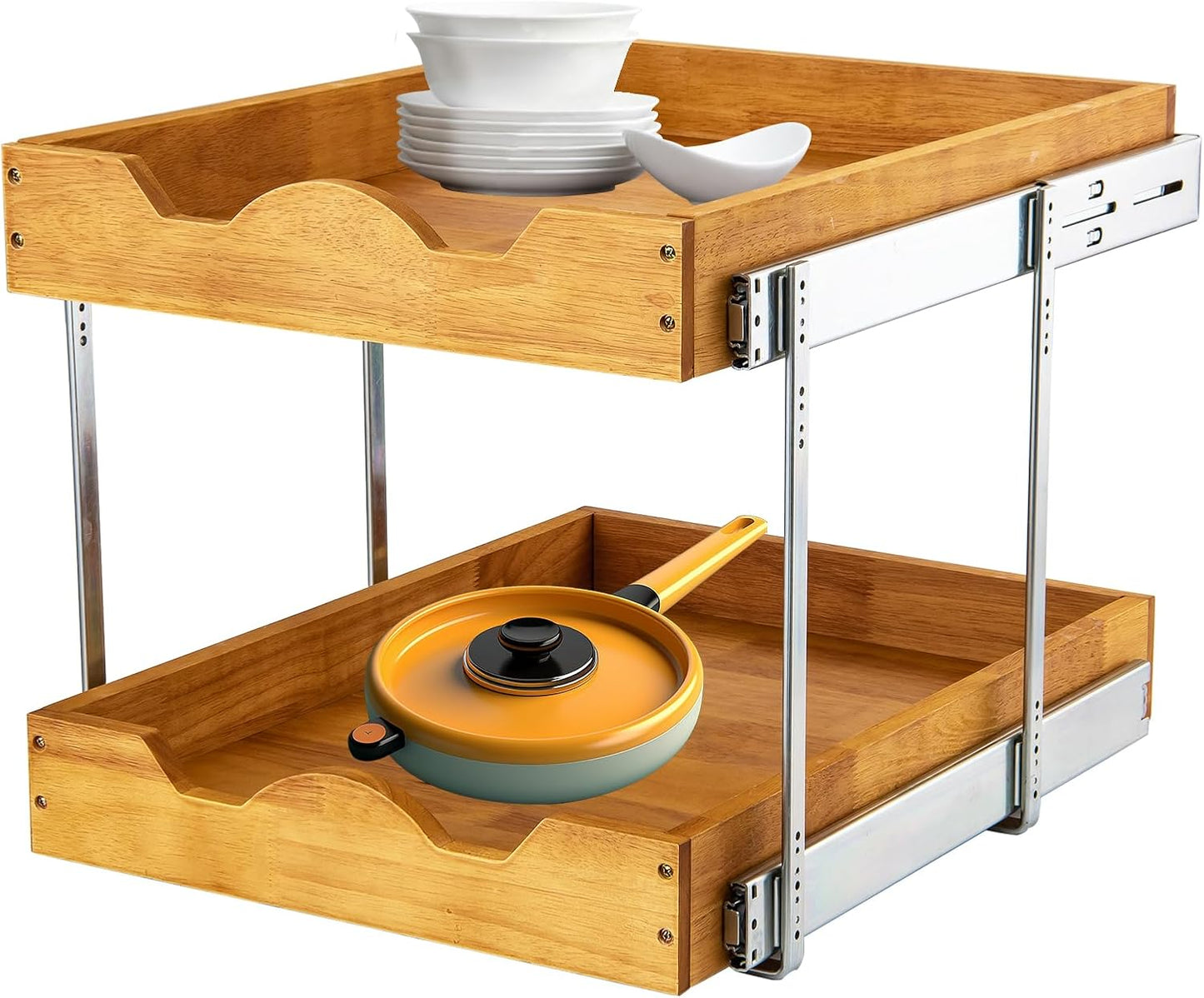 Warm Oak 2 Tier Pull-Out Cabinet Organizer