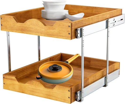 Warm Oak 2 Tier Pull-Out Cabinet Organizer