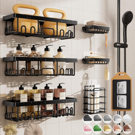 Veken Adhesive Shower Caddy Set - 6 Piece Rust proof Bathroom Organizer Collection