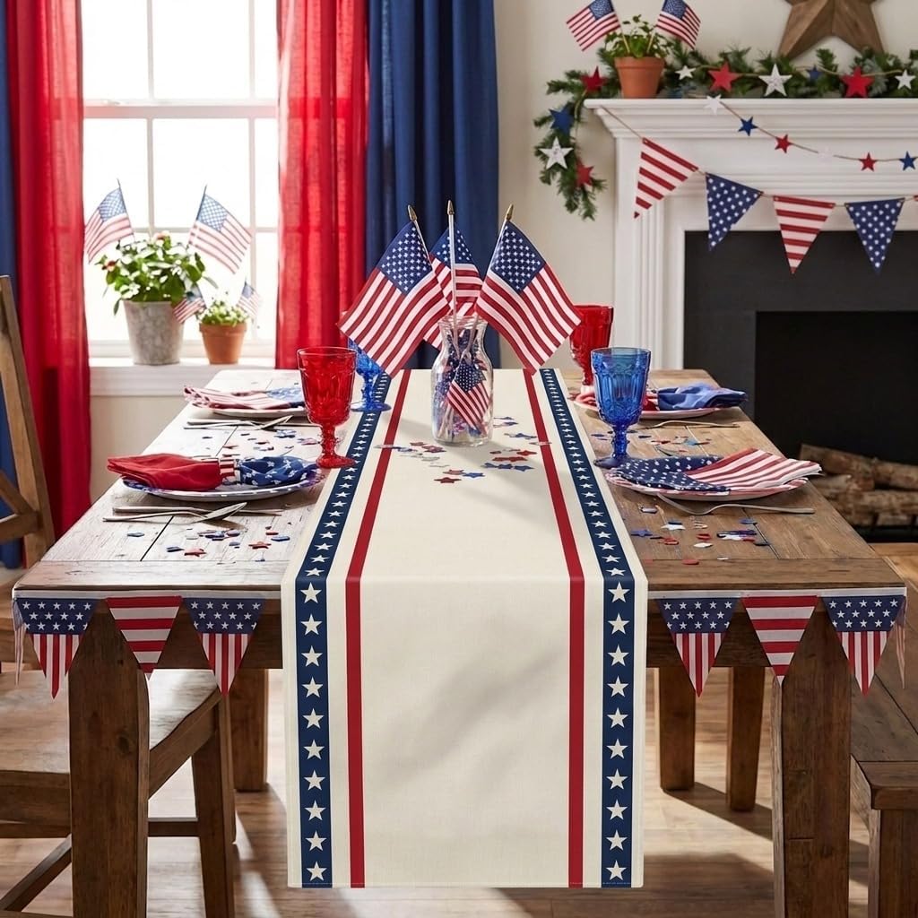 Patriotic Stars & Stripes Table Runner