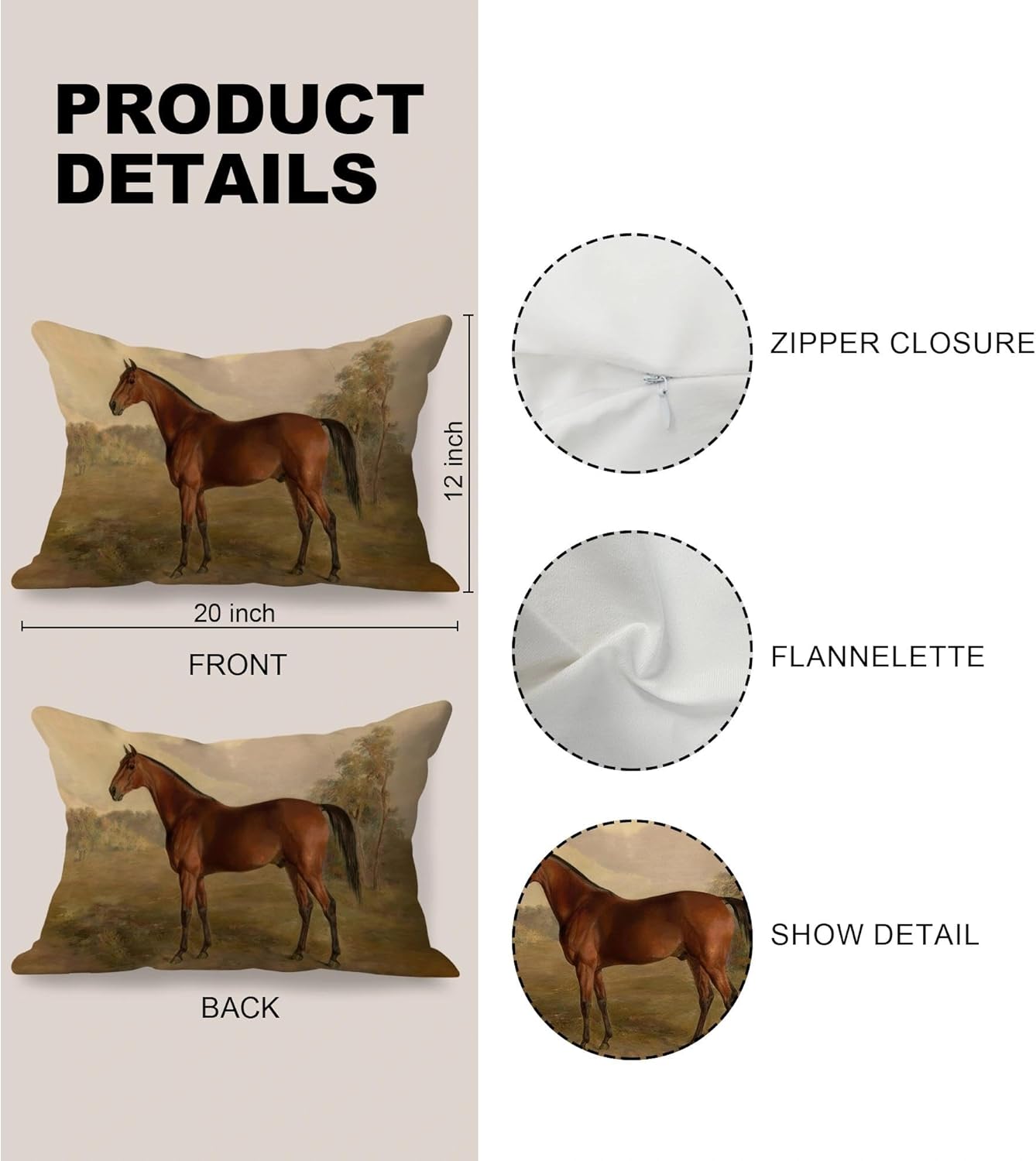 Vintage Equestrian Horse Pillow Cover