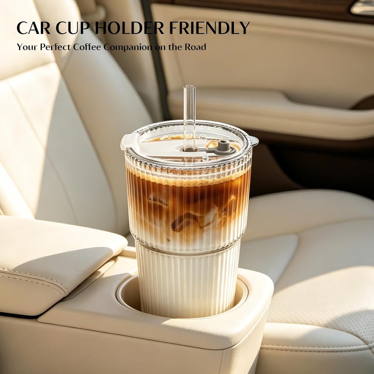 Vintage-Inspired Ribbed Glass Tumblers with Lids &Straws