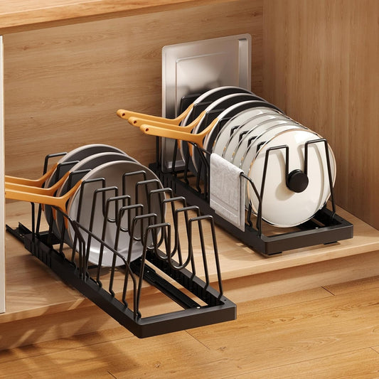 Transform Your Kitchen Cabinets with This Adjustable Pot & Pan Organizer