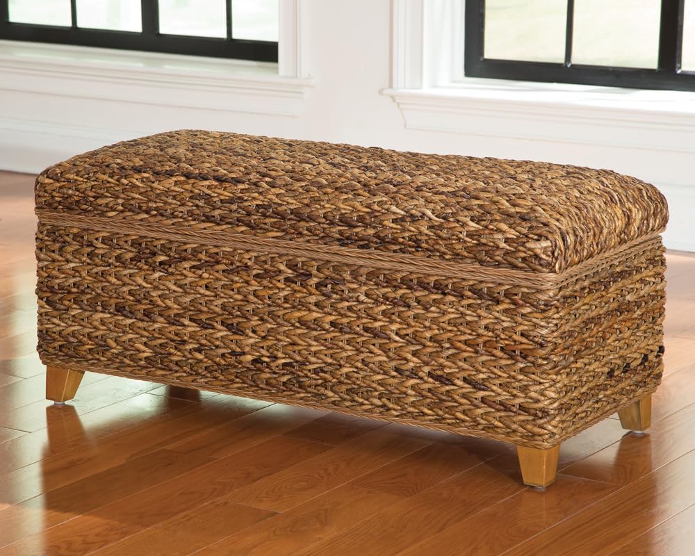 Woven Coastal Storage Bench