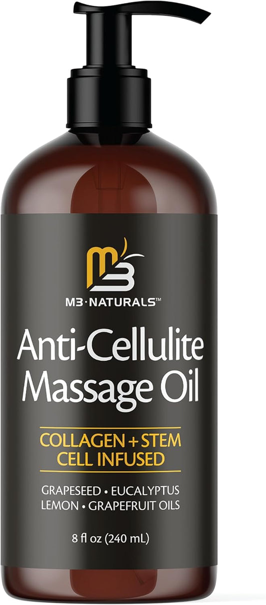 M3 Naturals Anti-Cellulite Massage Oil with Collagen & Set Cells-Firming Body Oil for Smooth, Hydrated Skin