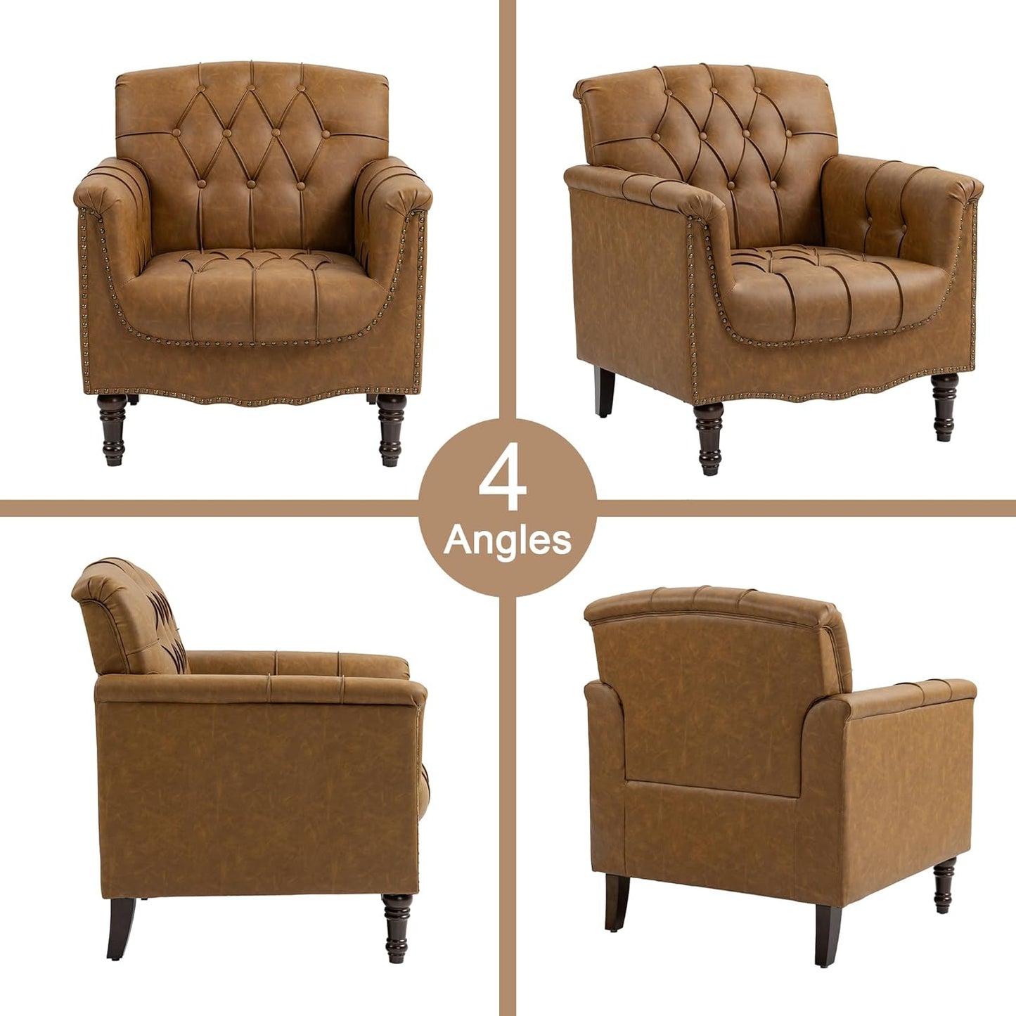 Camel Faux Leather Accent Chairs Set of 2 | Vintage Club Chair Style for Cozy Living Rooms