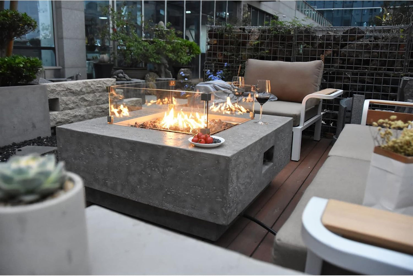 Modern Concrete Fire Pit Table for Patio