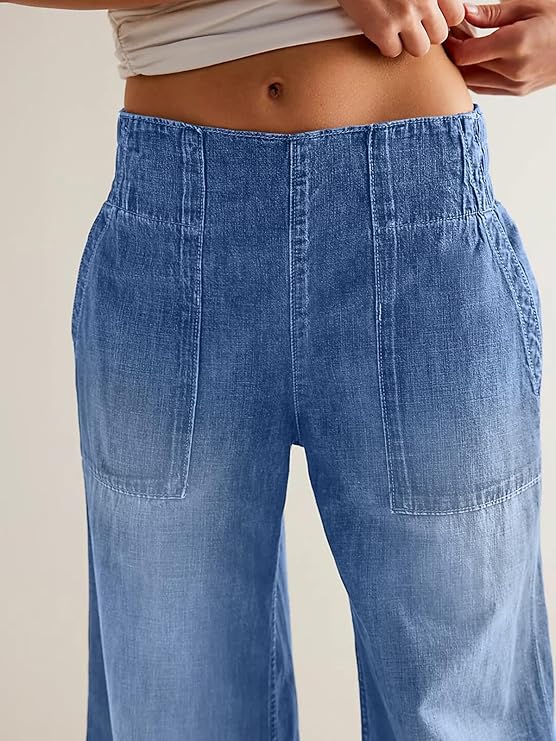 Relaxed Wide Leg Pull-On Denim Jeans