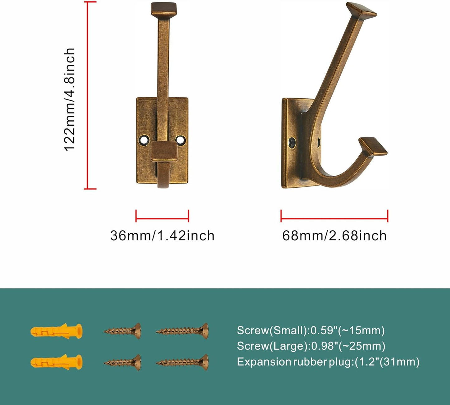 Vintage Brass Wall Hook Set - Antique Coat & Towel Hooks