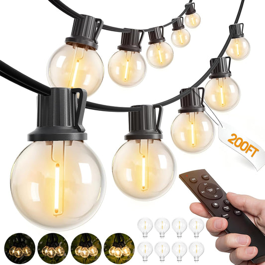 200 Ft Outdoor String Lights with Remote - Waterproof Patio Globe Lights for Backyard and Deck