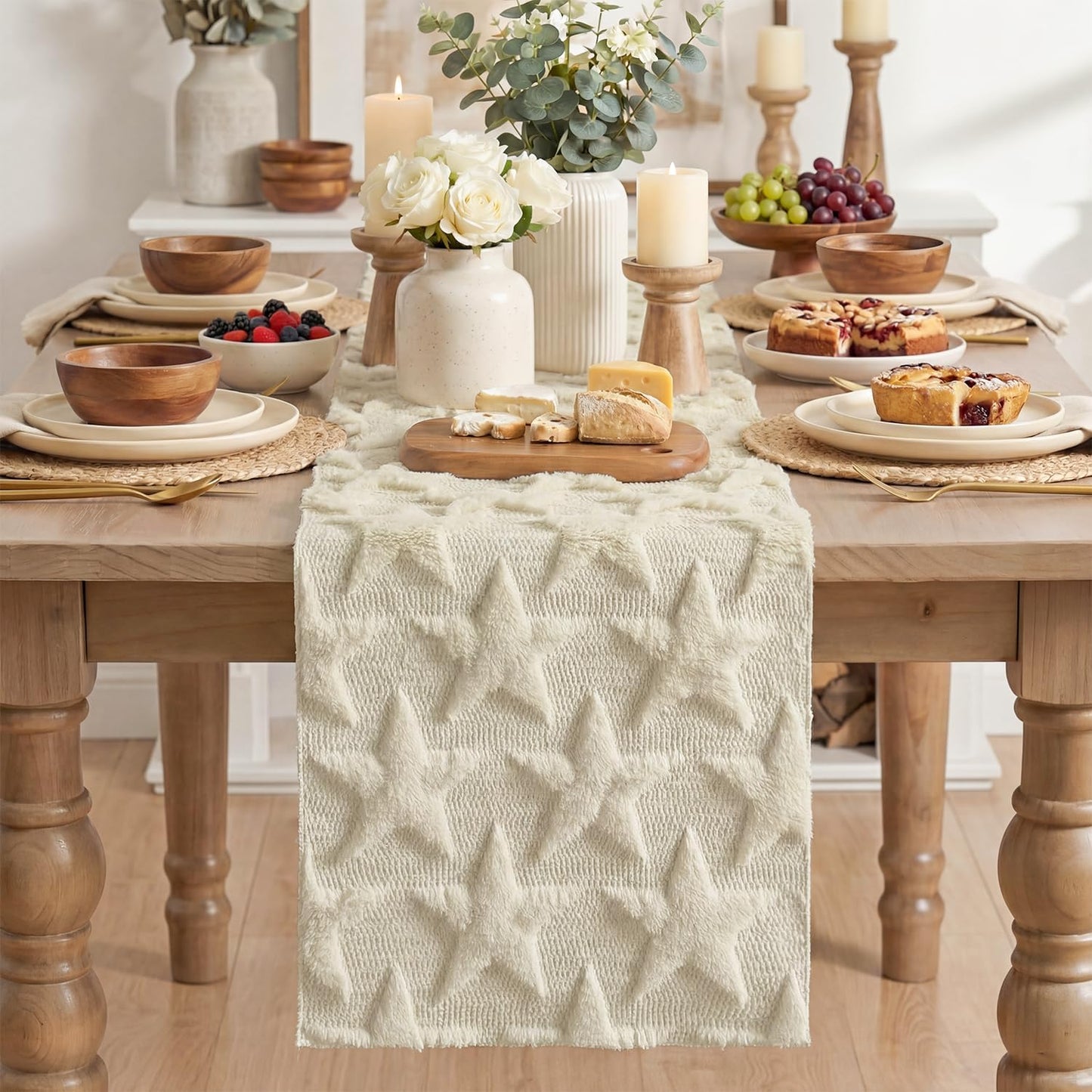 Patriotic Textured Star Table Runner Americana Farmhouse Decor