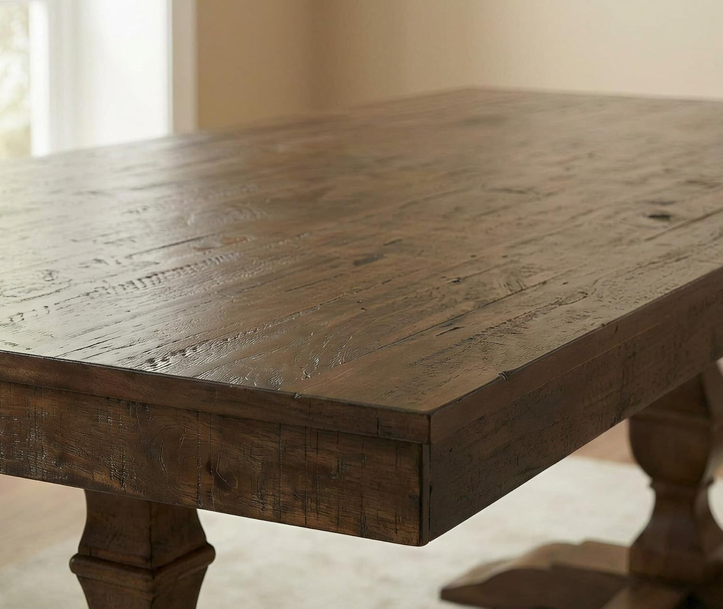 Rustic Walnut Farmhouse Dining Table for 6-8