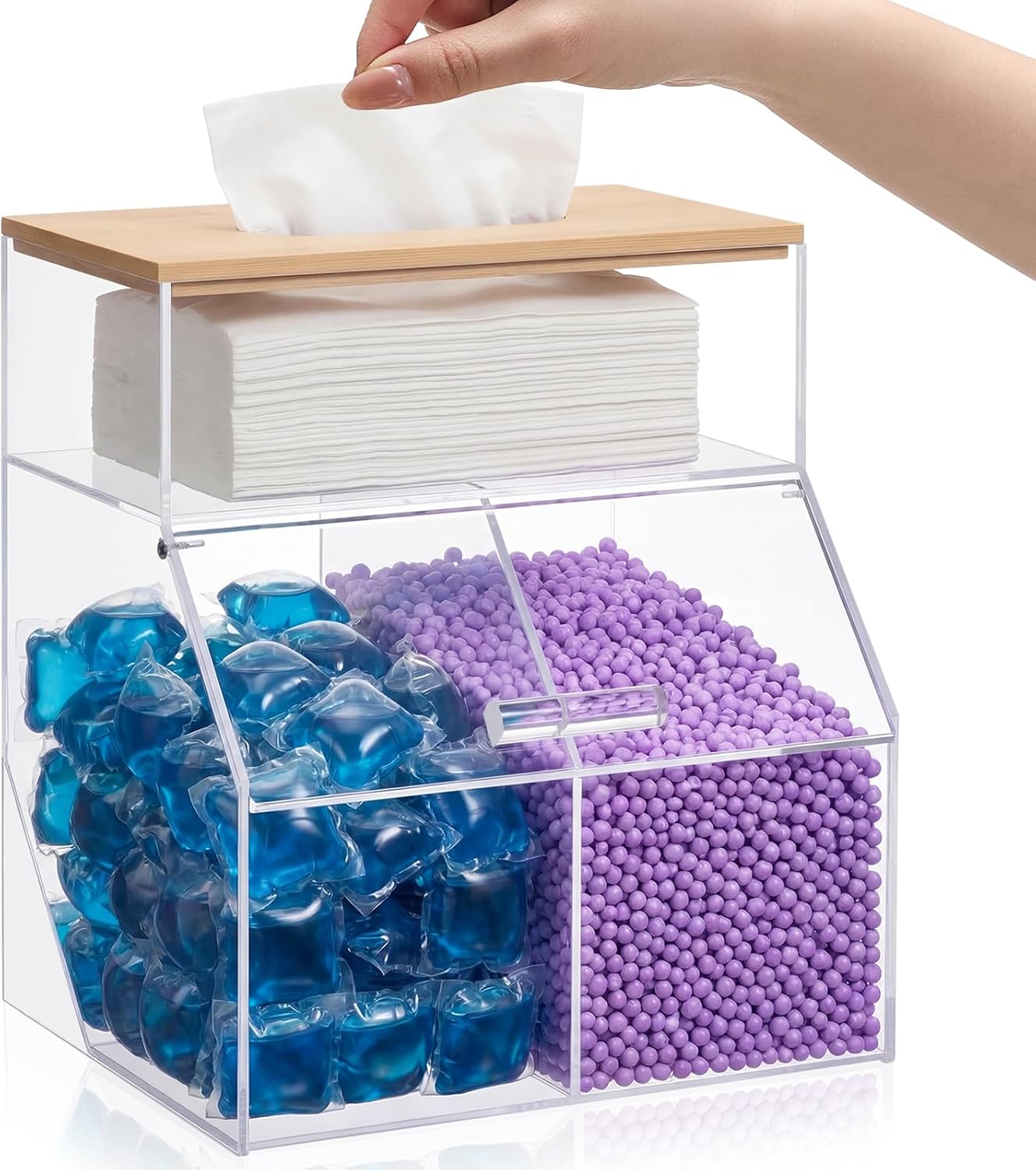 3-in-1 Laundry Organization Container with Bamboo Lid